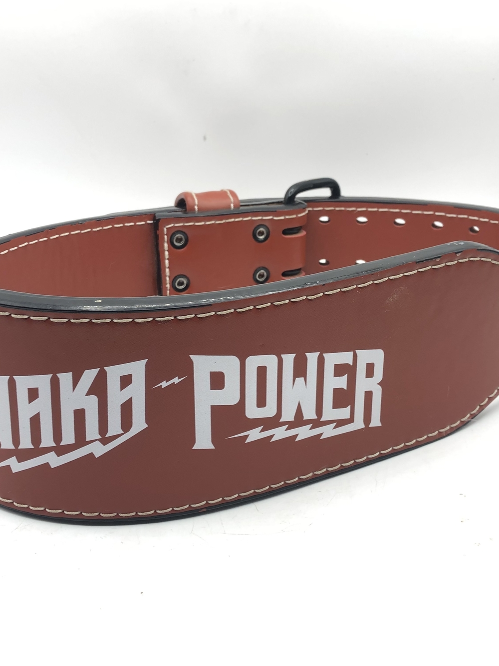 Inaka Power Red Leather Weightlifting Belt with White Logo